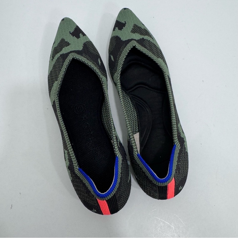 Rothys Olive Camo The Point Luxury Slip On Ballet Flats Women’s Size 6